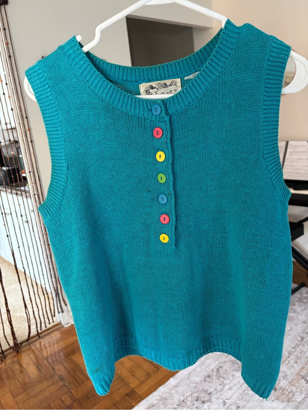 (3/$50) Vintage sweater vest with colourful rainbow buttons - Size small